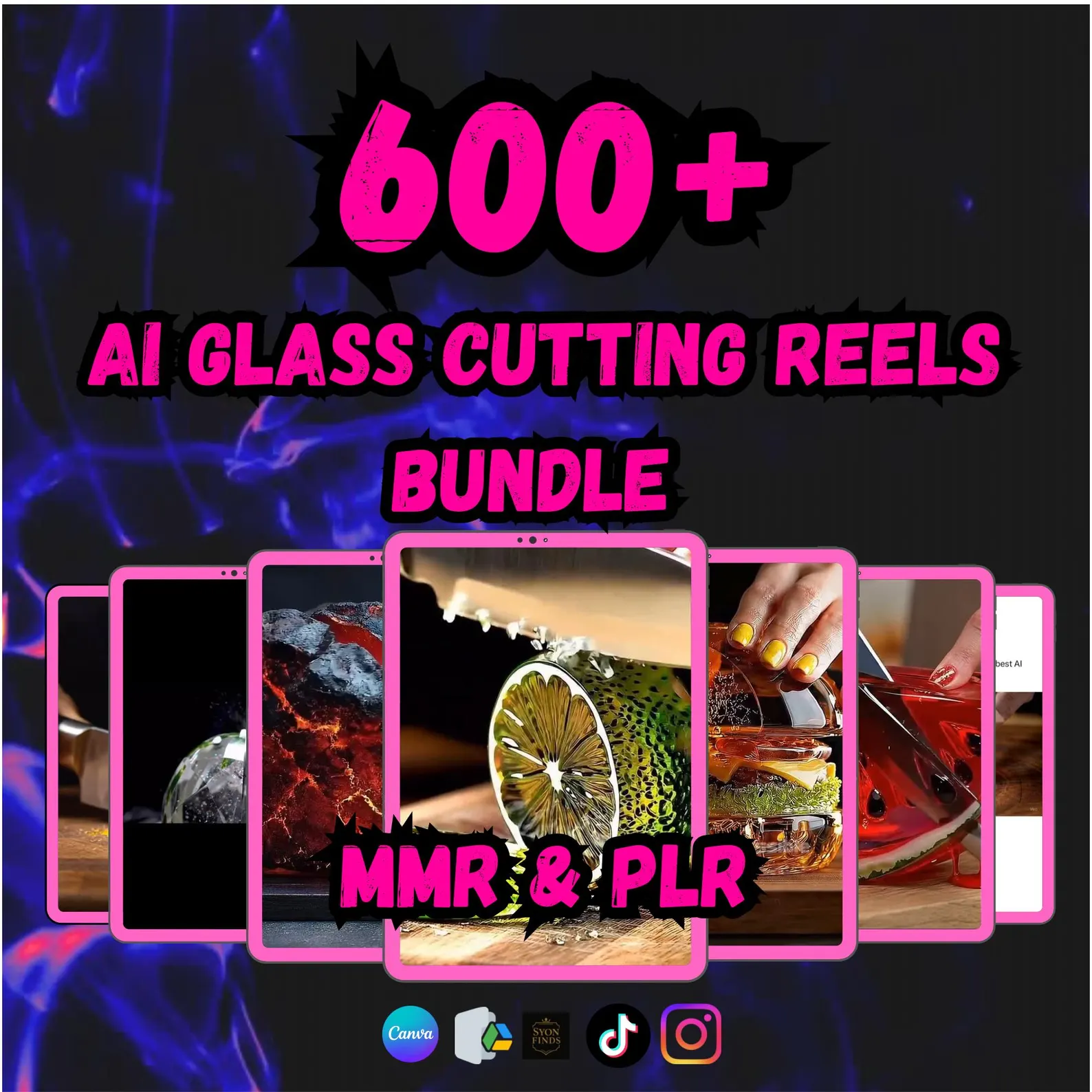600+ AI Glass Cutting Reels PLR MMR Video