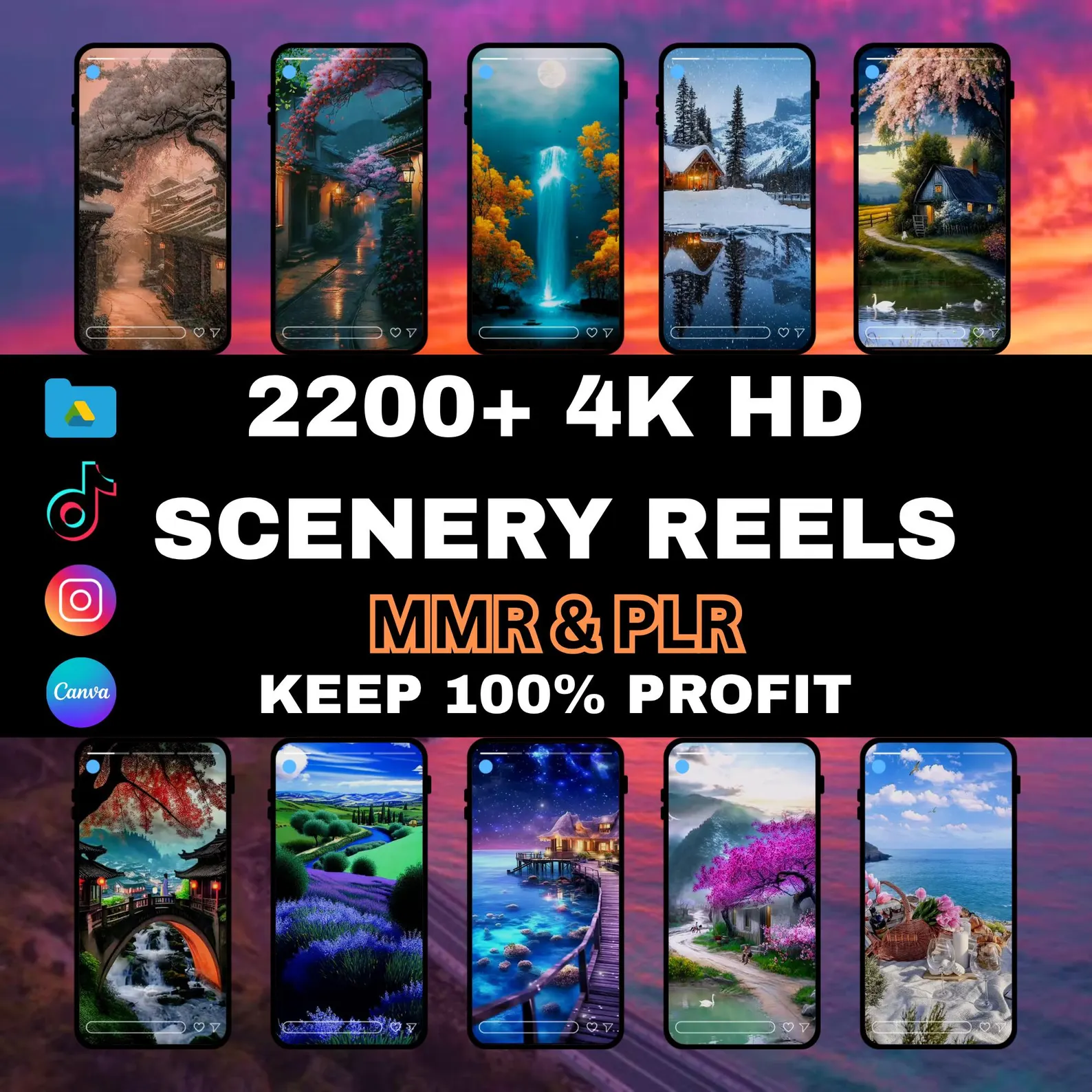 4K Scenery Video Bundle: Nature Reels, YouTube Shorts, TikTok Backgrounds PLR MRR Digital Download